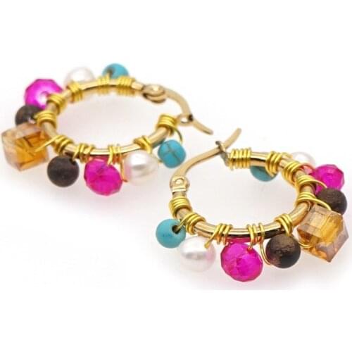 1Pair Crystal Earring Women Jewelry Trendy Natural Stone Fake Pearl Bohemia Ear Ring Metal Gold Circle Hoop Earrings Accessories