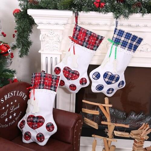 1pc 45*20cm Merry Christmas Party Xmas Tree Hanging Decor New Year Creative Cartoon Dog Paw Stocking Sock Kids Gift Candy Bags