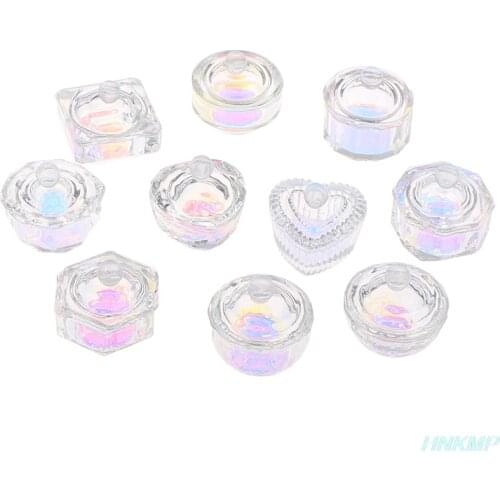 1Pc Rainbow Crystal Clear Acrylic Liquid Dish Tappen Dish Glass Cup With Lid Bowl For Acrylic Powder Monomer Nail Art Tool