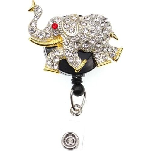 10pcs/lot Free shipping Crystal Rhinestone Animal Elephant Retractable For Nurse Gift Badge Holder
