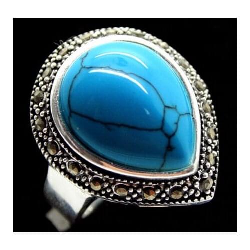 25*20mm RARE HUGE DROP BLUE MARCASITE 925 RING SIZE 6/7/8/9