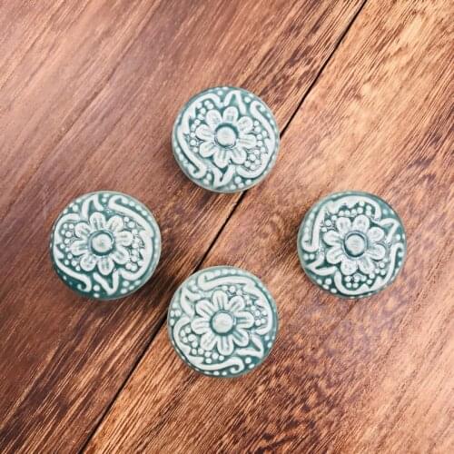 8 Packs Kitchen Cabinet Knobs Relief Ceramic Green - Pull Hardware Handle, Drawer knobs for Kitchen Bedroom Cupboard Dresser