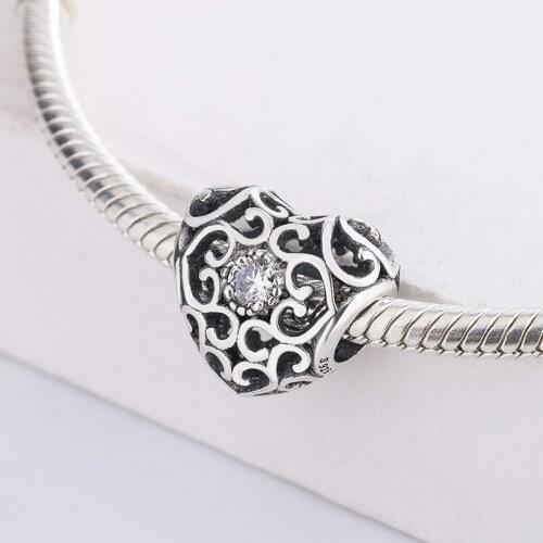 925 Sterling Silver CZ White Zirconia Heart Love Bracelet Beads Pendant Charm Bracelet DIY Jewelry Making For Pandora