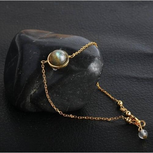 925 silver Lucky Natural Stones Beads Bracelet Labradorite Gemstone Gold Color Fine Friendship jewelry Handmade