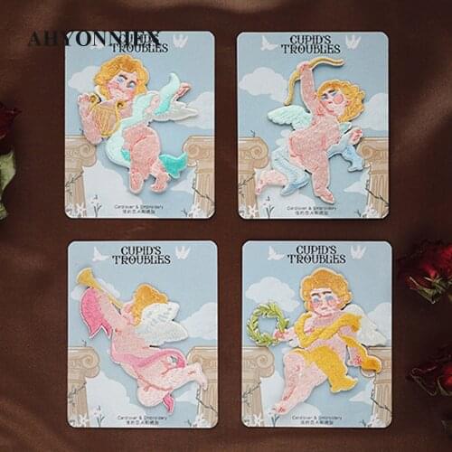 AHYONNIEX 1PC Love Angel Embroidery Patches for Bag Jeans Exquisite Iron On Patches for Clothes Small DIY Patch Cute