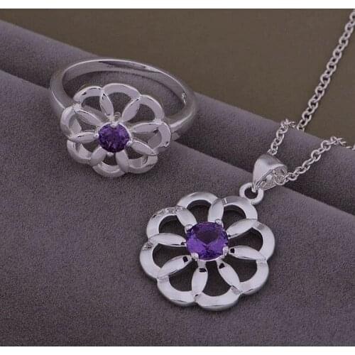 AS434 Lucky Silver Color 925 Jewelry Sets For Women Ring 590 + Necklace 907 /btmakkta Armajita