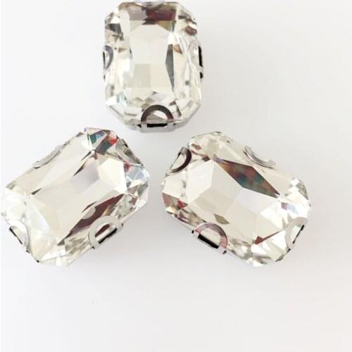 White D shape claw Rectangular Silver bottom sew on rhinestones,flatback sew on stone