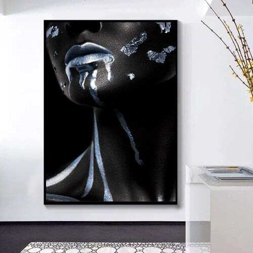Black and Blue Woman Painting On Canvas Painting Figure Poster and Printing Modern Wall Picture for Living Room Home Decoration