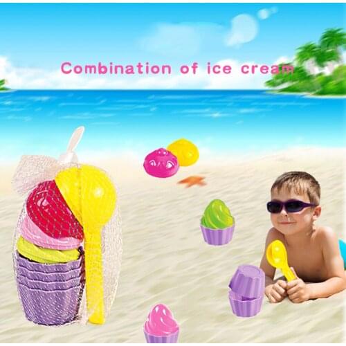 Kids Outdoor Beach Sand Toys 9Pcs Sand Tools with Mesh Bag Ice Cream Cake Spoon Set Early Learning Bath Toys Water Toy