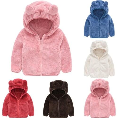 Toddler Kids Baby Gril Boy Cute Ear Zipper Solid Thick Hooded Coat Warm Outwear Childrens suit High Quality