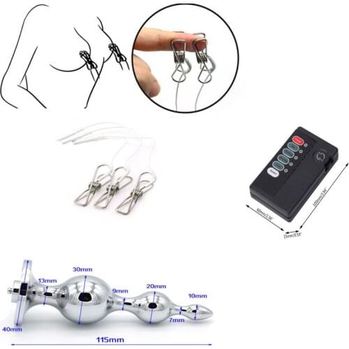 Electric Shock Pulse Anal Vaginal Plug Metal Labia Clip Clit Stimulator Women Masturbator BDSM Nipple Clamp Sex Flirt Tools