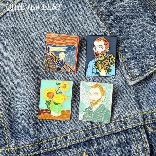 QIHE Jewelry Artist Van Gogh Enamel Pins Impressionist Oil Painting Brooches Badges Fashion Pin Gifts for Friends Wholesale