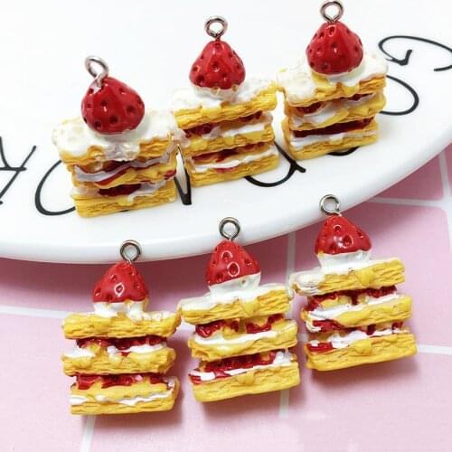 DIY Jewelry Findings 3D Colorful Fruit Strawberry Cake Resin Charms Beading Material Fit Earring Necklace Bracelet 25mm 50pcs