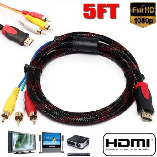 1.5M HDMI Male to 3RCA Male Extension Cable 5Ft HDMI To 3-RCA Video Audio AV Component Converter Adapter Cable Cord HDTV 20A08
