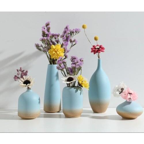 Nordic Home Decoration Ceramic Vase Creative Blue Gradient Flower Vases for Flower Arrangements Living Room Home Decoration Gift