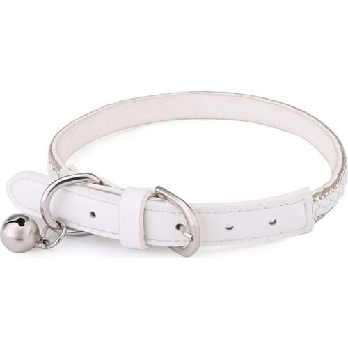 Cat Small Dogs Collar PU Adjustable With Bell Pet Collar For Cats Puppy Personalized Collars Pure White Crystal Pet Supplies