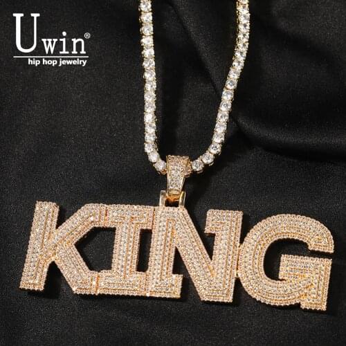 Uwin Custom Name Initial Bubble Letter Pendant 3 Layers Cubic Zirconia Micro Full Iced Out NamePlate Necklace Hiphop Jewelry