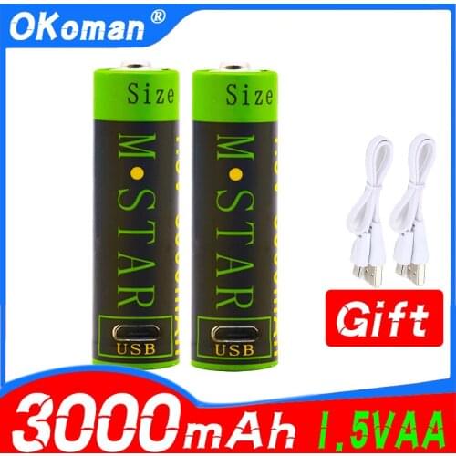 High capacity 1.5V USB AA Li-ion battery 3000mAh 100% capacity Rechargeable lithium polymer USB rechargeable battery USB