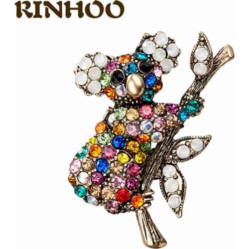 Hip Hop Fashion Multicolor Zircon Koala Brooch Rhinestone Pearl Cat Hedgehog Animals Jewelry Brooches For Women Lover Girl