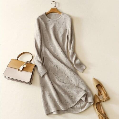 Fashion womens casual long knitted dress high quality 100% cashmere dress for winter