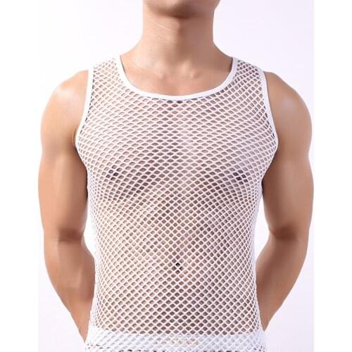 Men Mesh Tank Tops Sleeveless Fishnet Top Tee See Through Breathable Quick Dry Shirts Summer Sports Workout Fitness Causal Tops