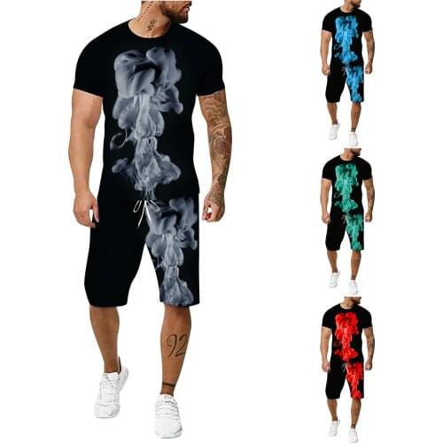 Men Summer Daily 3d Large Size Two-piece Suit Fitness Outdoor Running Two-piece Suit Sport Walking Two-piece Suit Ropa De Hombre