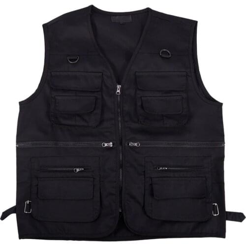Mens Fishing Vest with Multi-Pocket Zip for Photography / Hunting / Travel Outdoor Sport - Black, XL