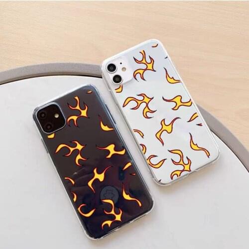 JAMULAR Soft Silicone Clear Phone Case Cover For iPhone 7 SE20 12mini X XS XR 11 Pro Max 8 6Plus Fashion Flame Fire Print Fundas