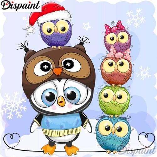 Dispaint Full Square/Round Drill 5D DIY Diamond Painting "Owl penguin scenery" 3D Embroidery Cross Stitch 5D Home Decor A12431