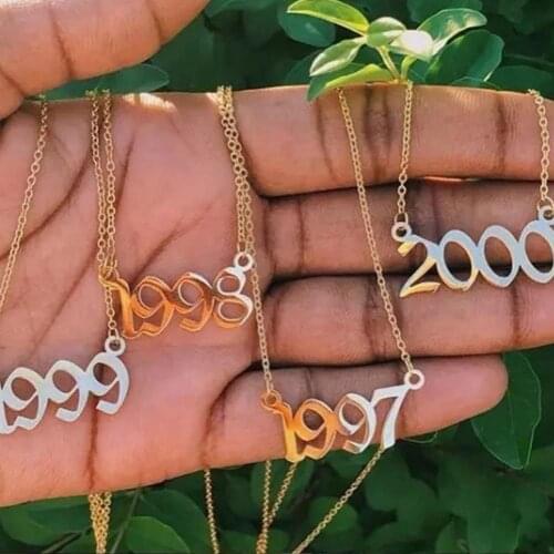 Not Tarnish Stainless Steel Plated 18K Gold Year Necklaces For Women Unisex Year Pendant Gold Chain Necklace Birthday Gift