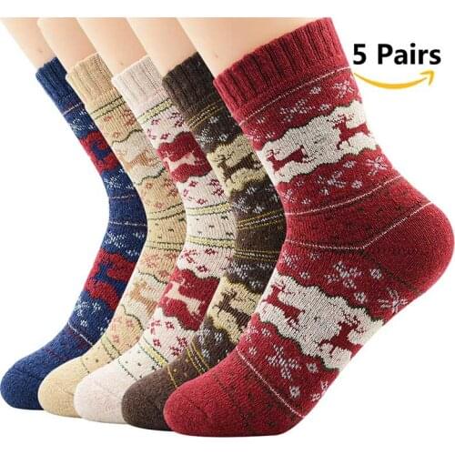 AZUE Men/Womens 5 Pairs Vintage Christmas Deer Socks Colorful Animal Pattern Winter Funny Socks Warm Socks
