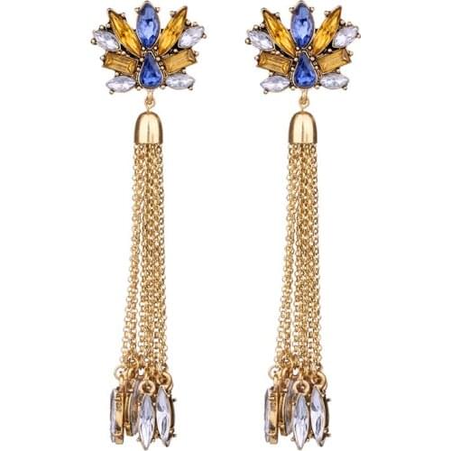 Bulk Price Luxury Golden Tone Alloy Long Tassel Drop Earrings Colorful Acrylic Pierced Women Earrings Party Jewelry