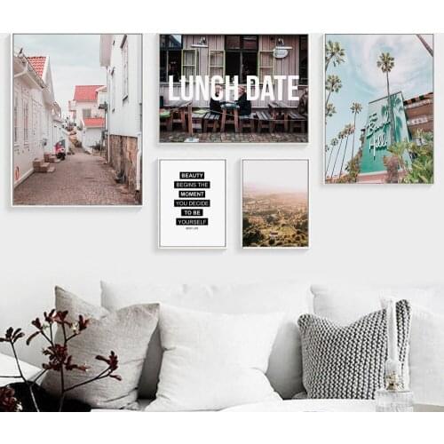 Palm Tree Street House Bridge Landscape Wall Art Canvas Painting Nordic Posters And Prints Wall Pictures For Living Room Decor