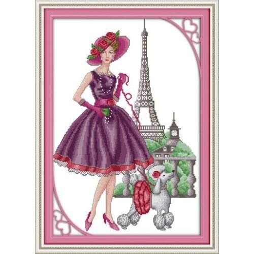 Paris fashion cross stitch kit 18ct 14ct 11ct count printed canvas stitching embroidery DIY handmade needlework