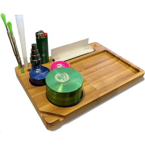 Natural Dark Bamboo Back Flip Striped Bamboo Wooden Rolling Tray Folding Magnetic Weed Trays Tobacco Herb Smoking Accessories