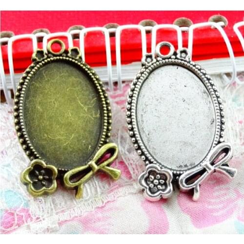 20 Pcs/Lot 18*25MM Cabochon Base Jewelry Accessories Antique Silver Plated Antique Bronze Plated Tray Pendant Setting Cameo Diy