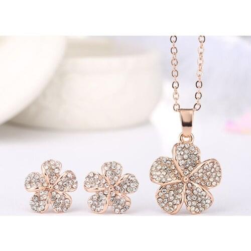 QiLeSen Fine jewelry 925 sterling silver suitable for ladies set, Petal gold Necklace Earring Set YW166