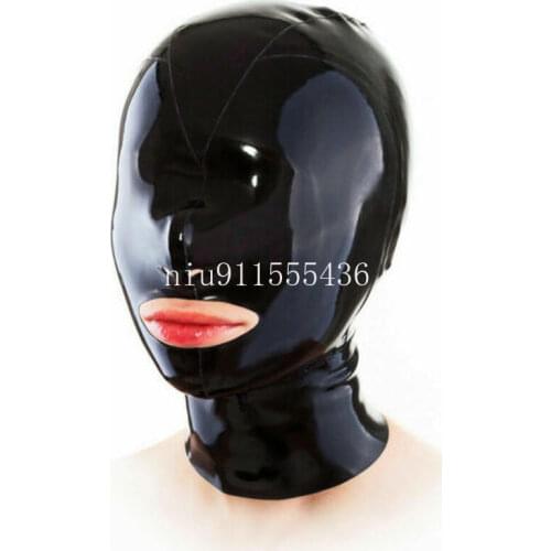 Handmade Black Latex Hoods Mask with Closed Eyes Cosplay Latex Mask Custom Made