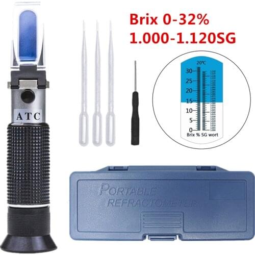 Hand Held 0-32% Brix Beer Brewing Refractometer 1.000-1.120SG Wort Specific Gravity Refractometer