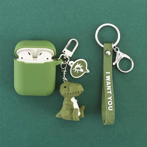 Cartoon Geometry Animal Silicone Case For Apple Airpods Case Accessories Bluetooth Earphone Protective Cover Cute Cat Key Ring