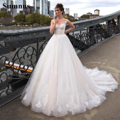 Sumnus A-Line Wedding Dresses 2021 Lace Appliques Garden Church Bridal Gowns Women Plus Size Wedding Dresses Vestidos De Mariee