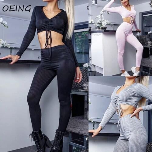 Long Sleeve Crop Tops Lounge Wear Sets 2 Piece Yoga Suits Women Fitness Gym Clothes Tights Set Jogging Plus Size
