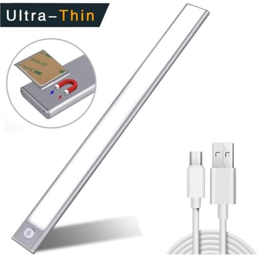Ultra-thin 12/23/40CM PIR Motion Sensor LED Under Cabinet Light USB Rechargeable For Wardrobe Cupboard illumination night light