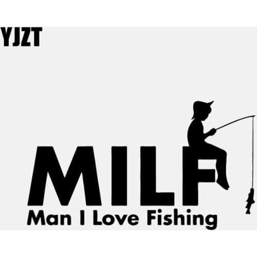 YJZT 15.7CM*8.9CM Milf Man I Love Fishing Fish Funny Car Sticker Vinyl Decal Black/Silver C24-0990