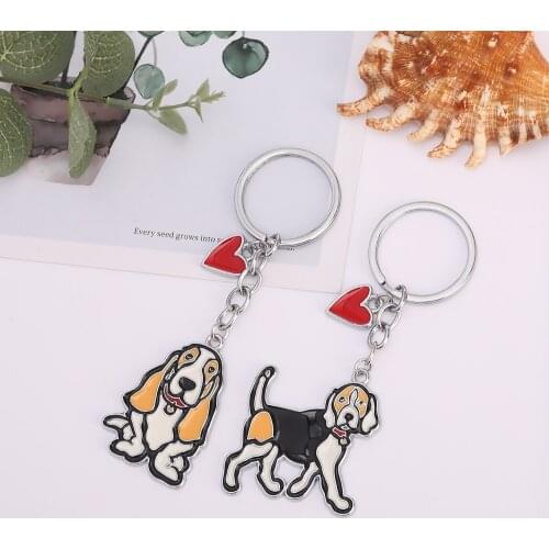 Jewelry Basset Hound terrier dog keychains Animal key ring pet dogs heart Tag key men gift Metal car Key Ring best friend gifts