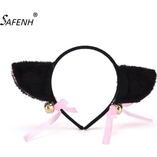 Lovely White/Black Fox Cat Ear Fur Hair Clip Women Fashion Charming Hairband Bell Hairwear