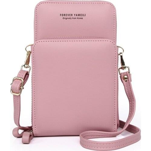 Women Solid Color Soft Leather Shoulder Bag Multi-function Zipper Messenger Female Purse Korean Version Single Diagonal Wallet