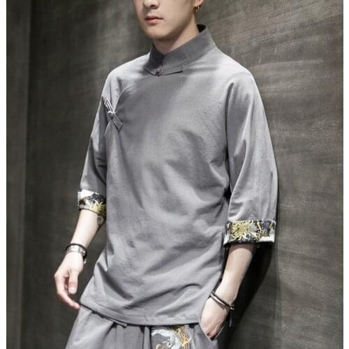 Plus Size Men Traditional Chinese Clothing Knot Button Half Sleeve Summer Qipao Blouse Vintage Streetwear Cheongsam Blouse 30430