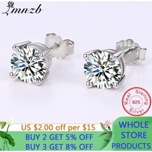 LMNZB With Certificate Luxury 1ct Round Cut Zirconia Diamond 18K White Gold Plated Solid 925 Silver Earrings Women Girl Gift