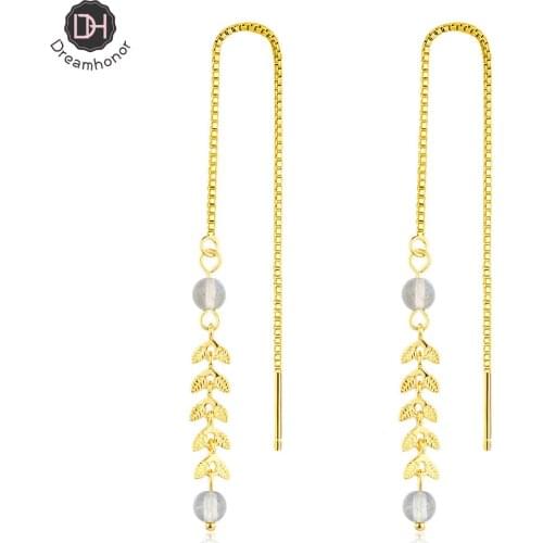 Dreamhonor New Exquisite Personality Long Tassel Ear Line 925 Sterling Silver Jewelry Moonstone Drop Crystal Dangle Earrings